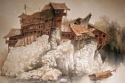 湖南张家界的砂石画,当代原生态手工装饰画